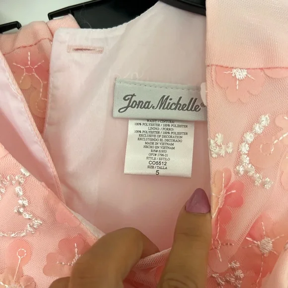 Joan Michelle Girls Pink Tulle Lace Floral Embroidered Party Dresses - Picture 7 of 10